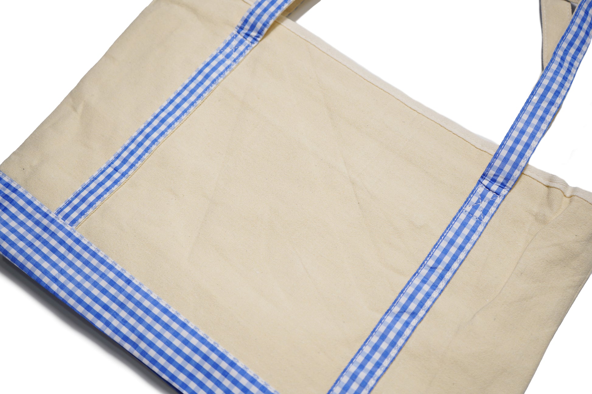 Gingham Trim Canvas Tote