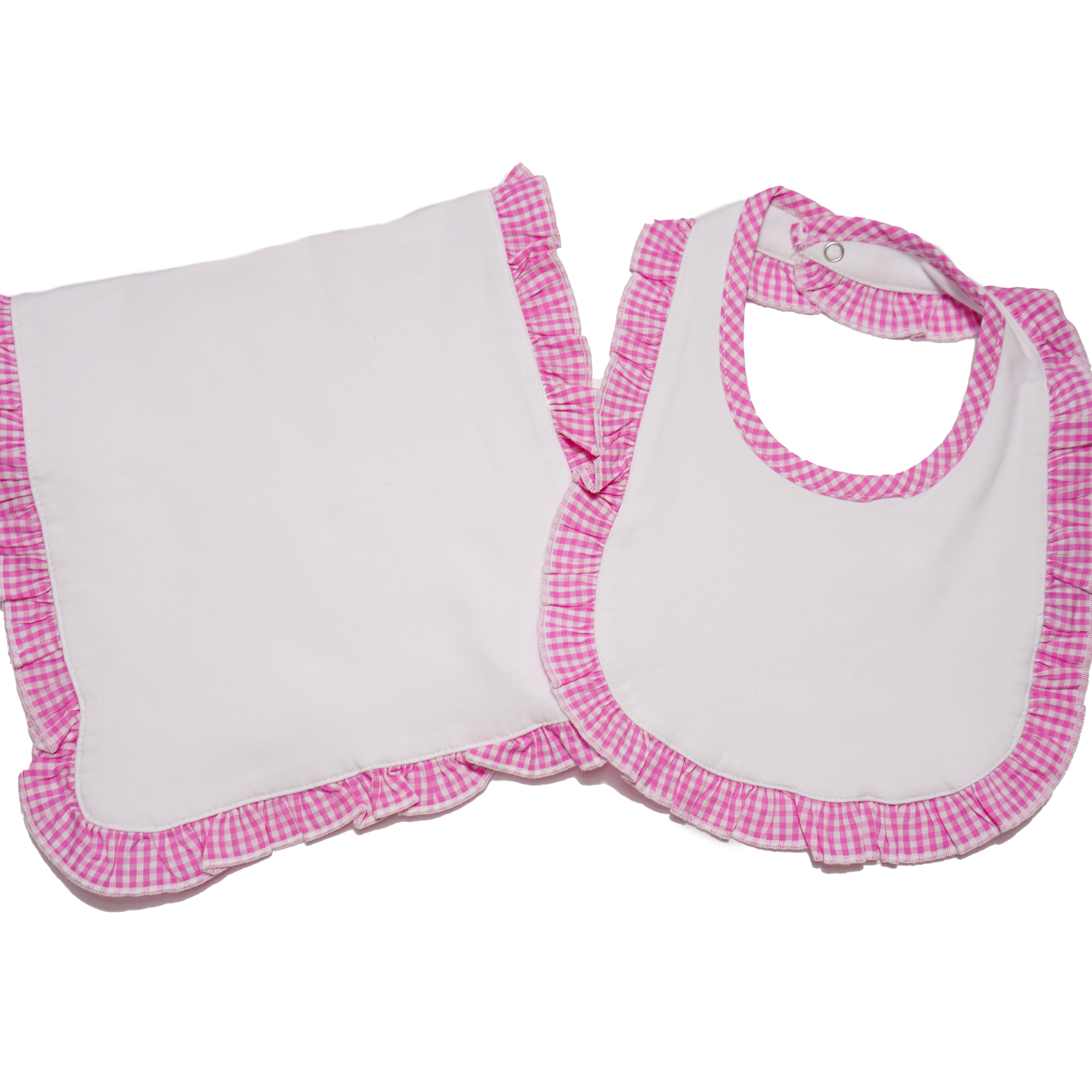 Gingham Ruffe Burp and Bib