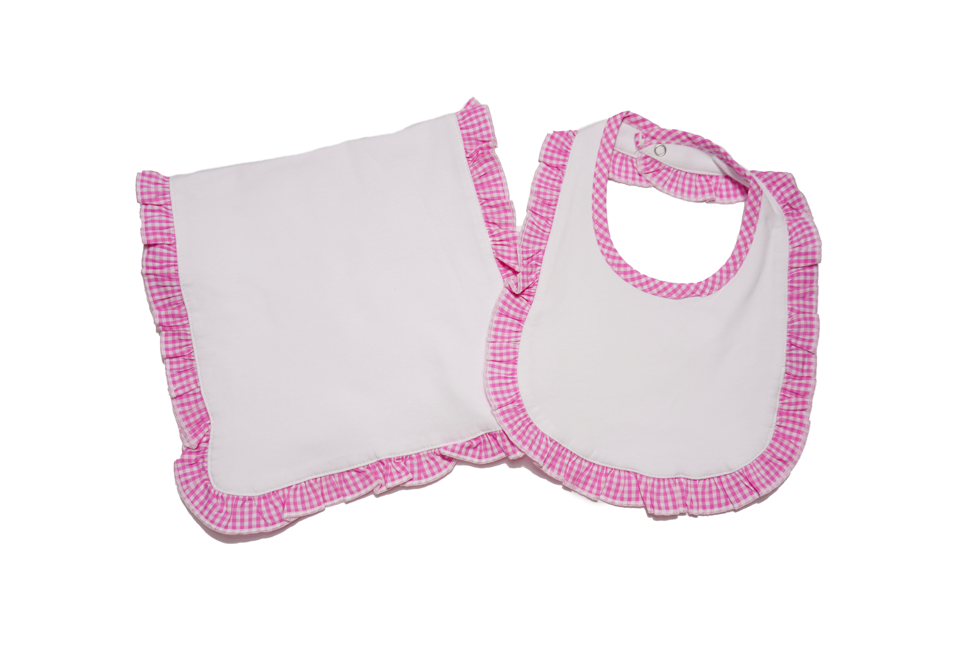Gingham Ruffe Burp and Bib