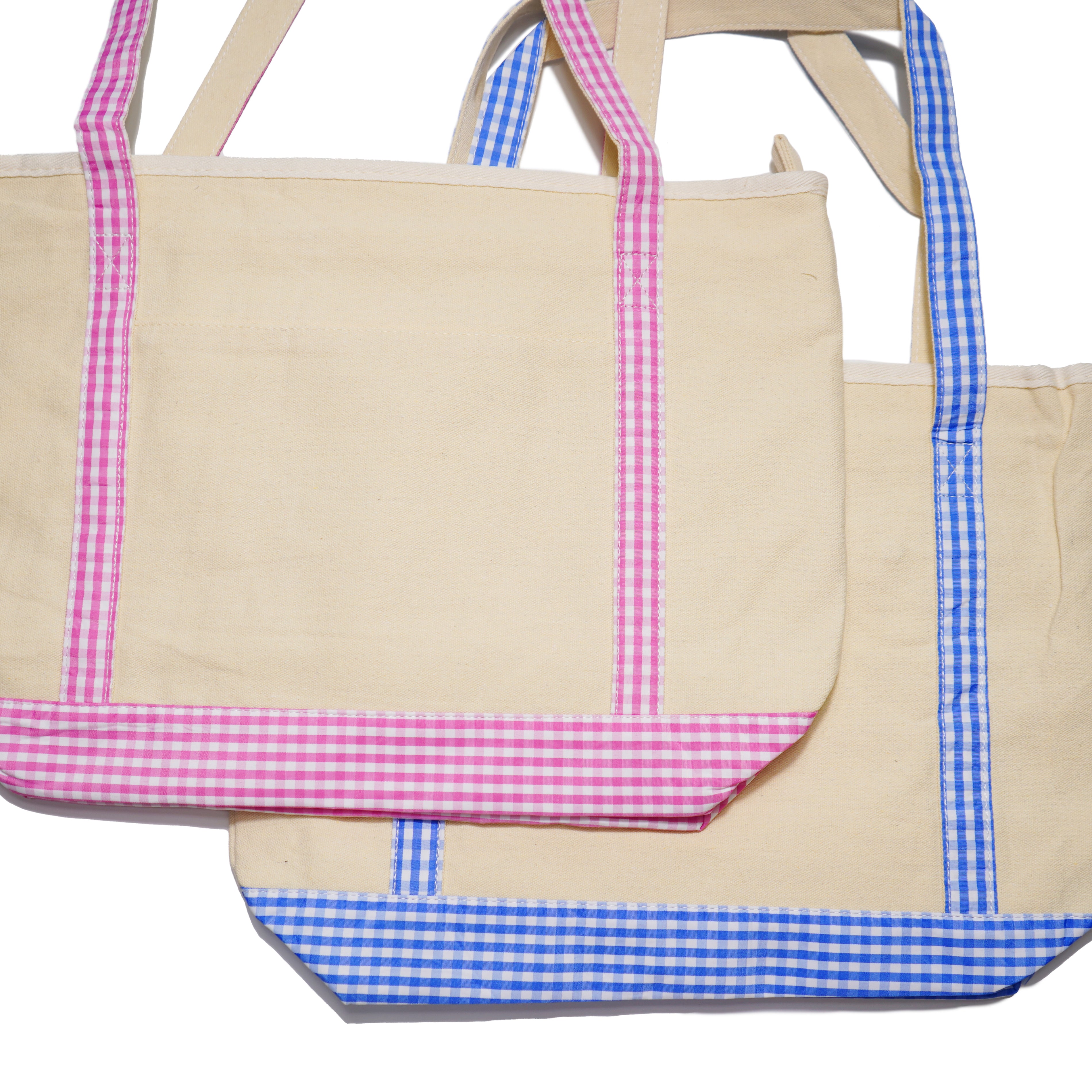 Gingham Trim Canvas Tote