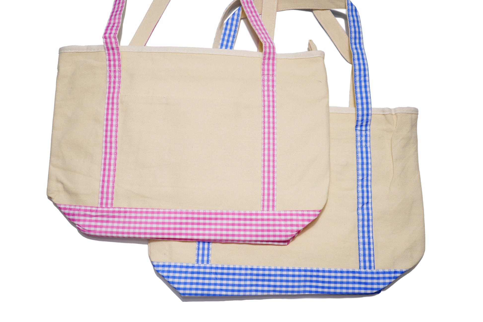 Gingham Trim Canvas Tote